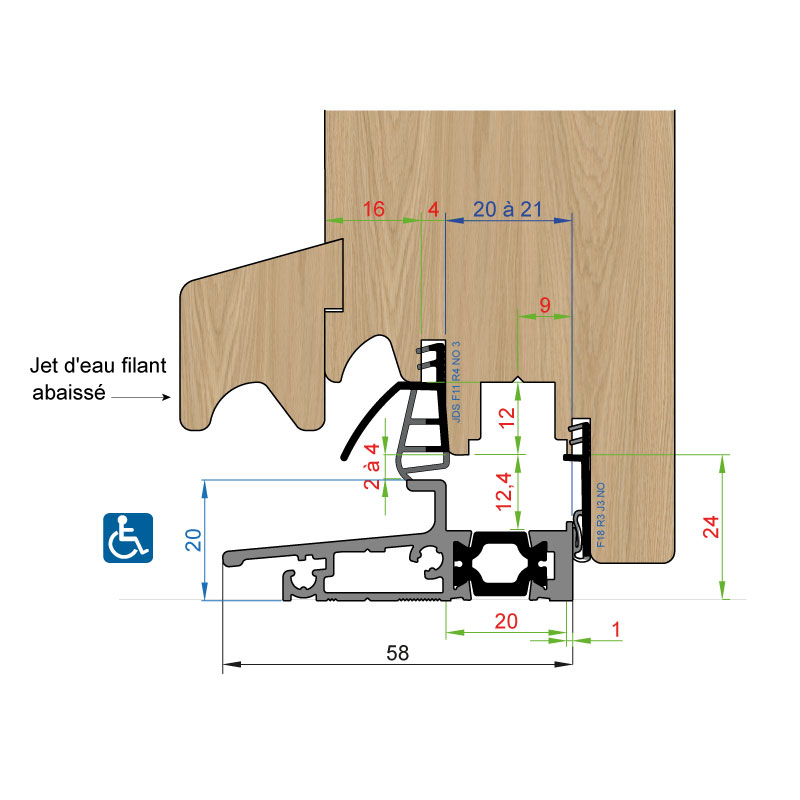  SEUIL HAUT 20MM BOIS DE 58MM POUR PF OB