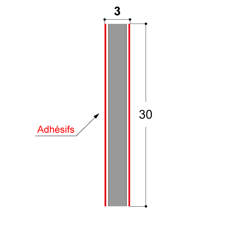 ADHESIF DOUBLE FACE 30X3MM POUR ALU AVEC FINITION