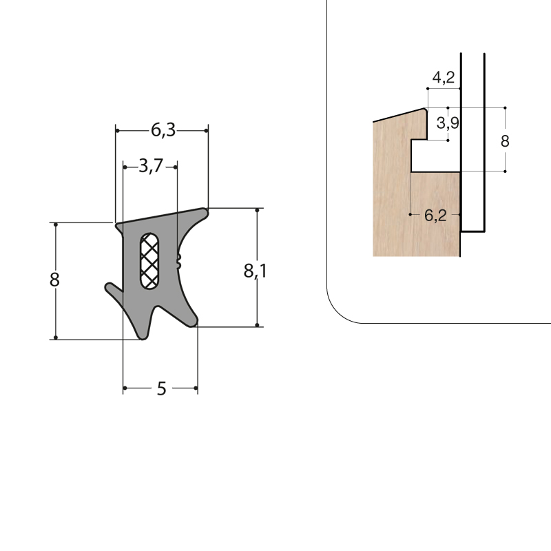 JOINT DE VITRAGE NOIR POUR ACCROCHE DE 3.9MM