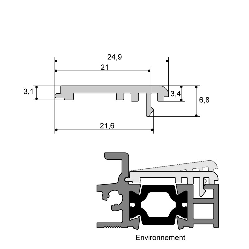 PROFIL PVC GR 7035 POUR SEUILS OB16 OU OB22