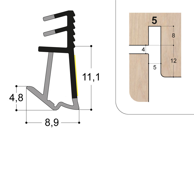 JOINT SOUPLE FEUILL 12 MM RAIN 5MM JEU 5MM