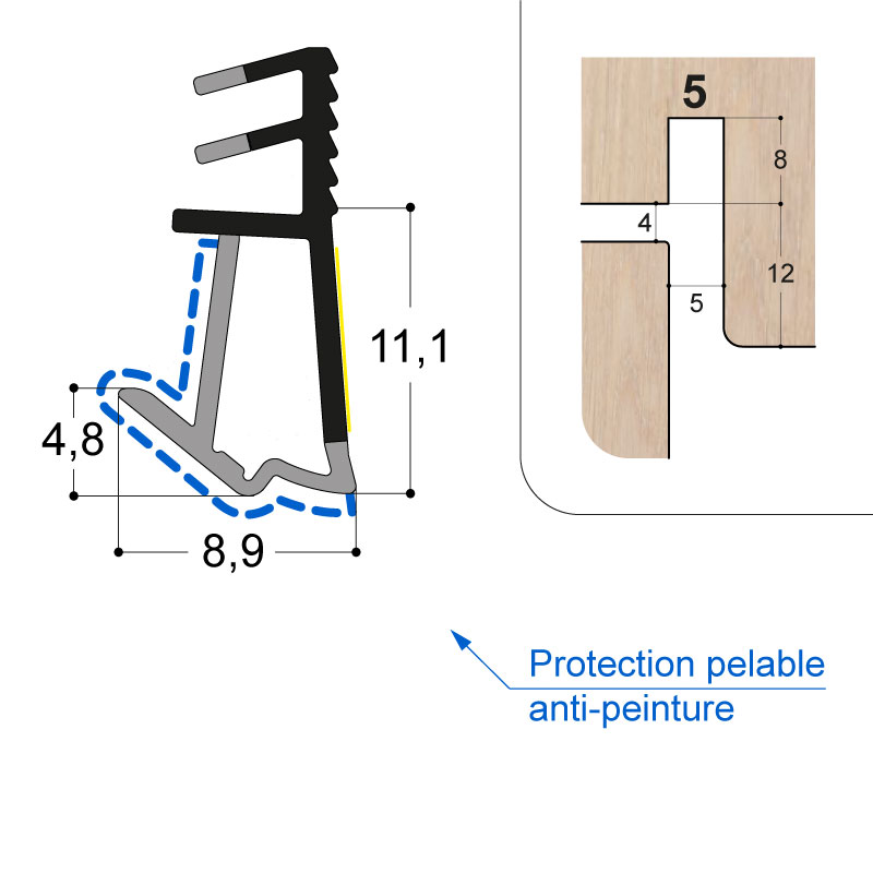 JOINT SOUPLE PROTEGE FEUILL 12 MM RAIN 5MM JEU 5MM