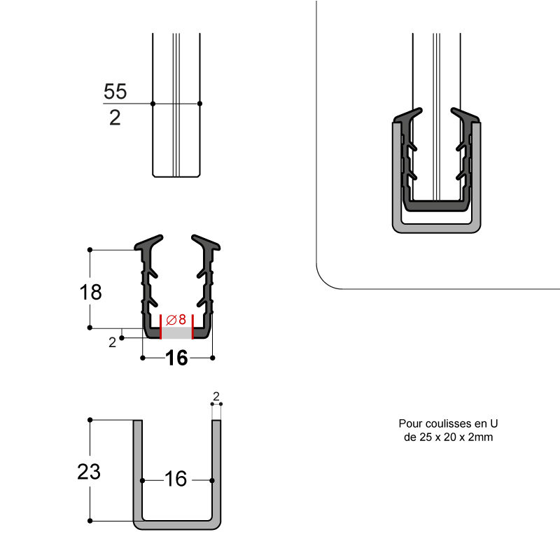 JOINT U EPDM 70 SHORE A NOIR