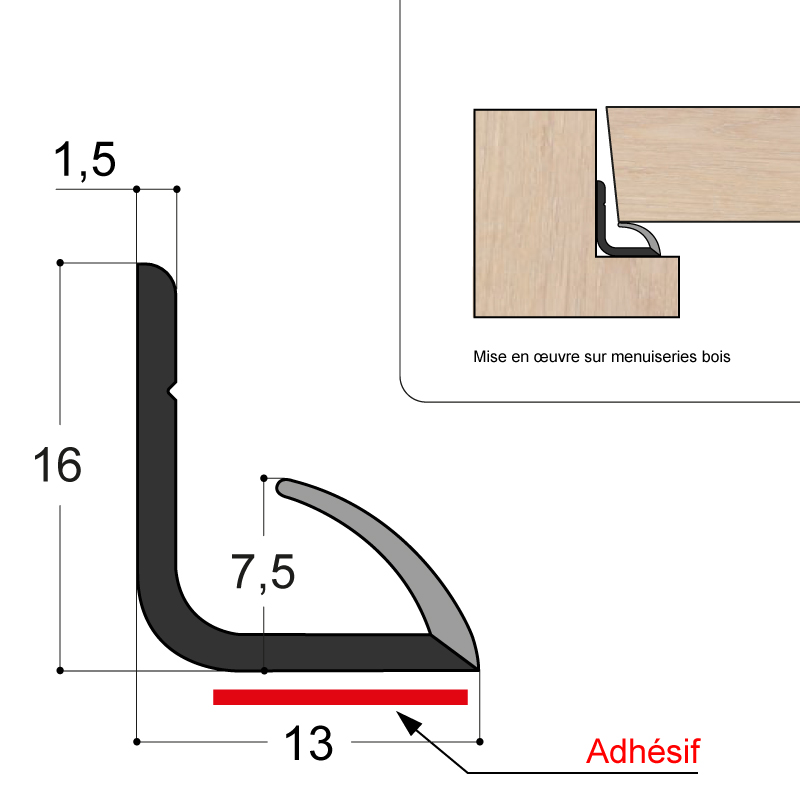 Joint à lèvre pour fenêtre PVC (au ml)