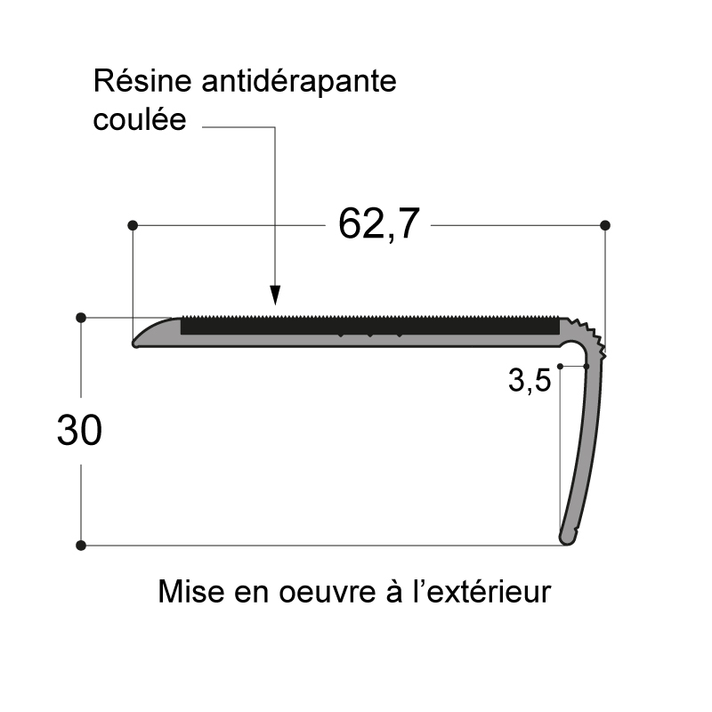 PROFILE ALUMINIUM NEZ DE MARCHE EXTERIEUR 3 ML