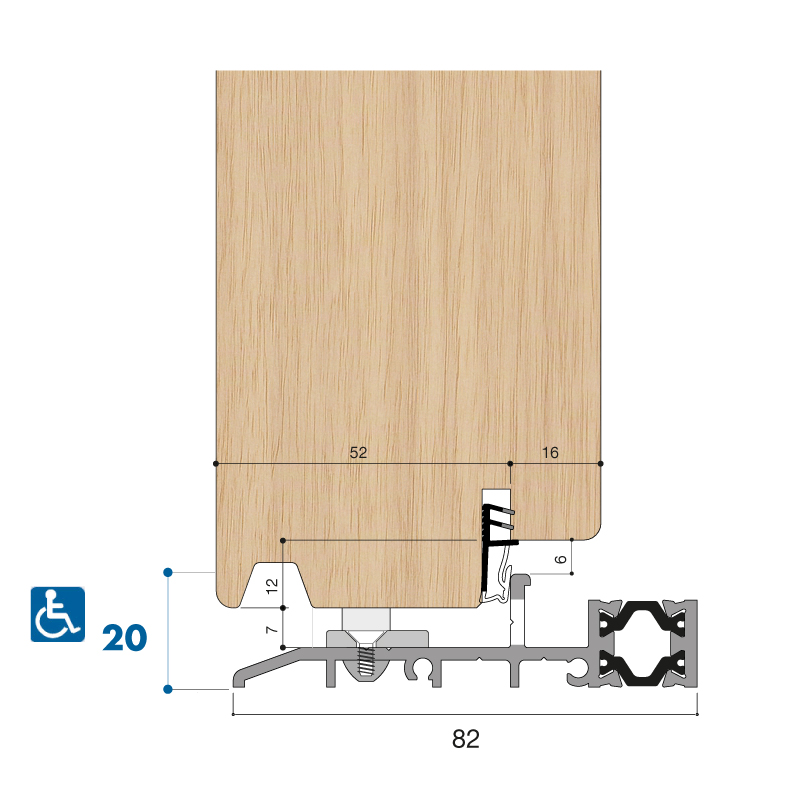 SEUIL HAUT 20MM OUVRANT EXTERIEUR ANOD ARGENT